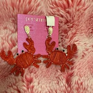 Persimm Red Crab Drop Earrings with Gold Accents